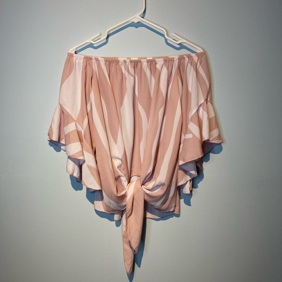 Off Shoulder Tie Front Flowy Blouse. Womens Peach Off White Size Medium … - Picture 1 of 7